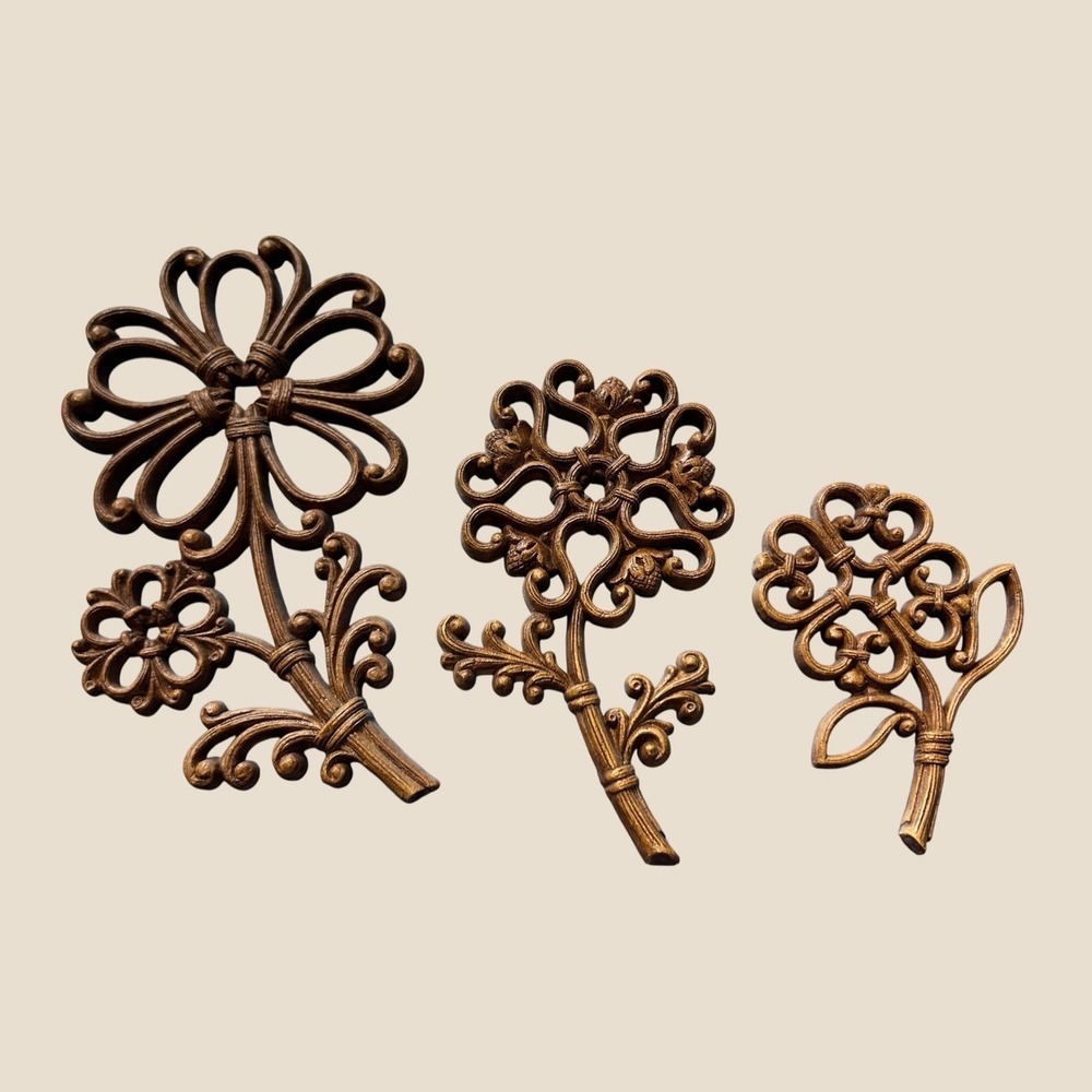 Homco Floral Wall Plaques Set 3 MCM Hollywood Regency 1978 Vintage BOHO Cottage